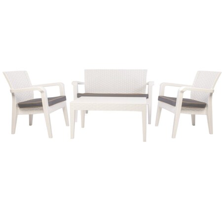 Rainbow Outdoor Alaska 4 Piece Seating Set with Cushions-White RBO-ALASKA-WHT-4PC-CUSH